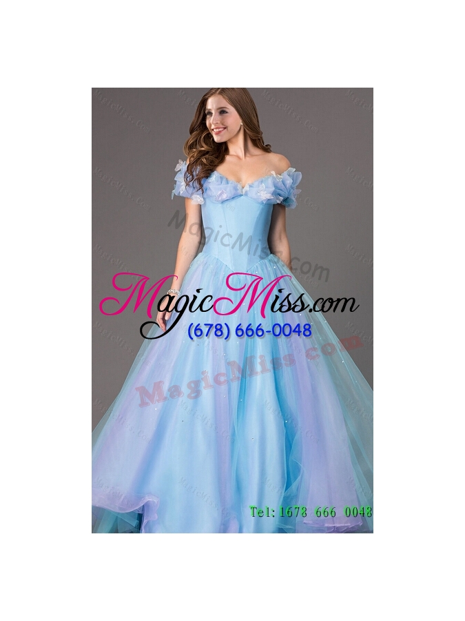 wholesale perfect 2015 summer a line off the shoulder cinderella quinceanera dresses with hand made flowers