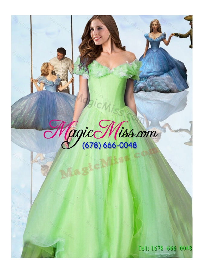 wholesale spring green new style 2015 fall cinderella quinceanera dresses with off the shoulder