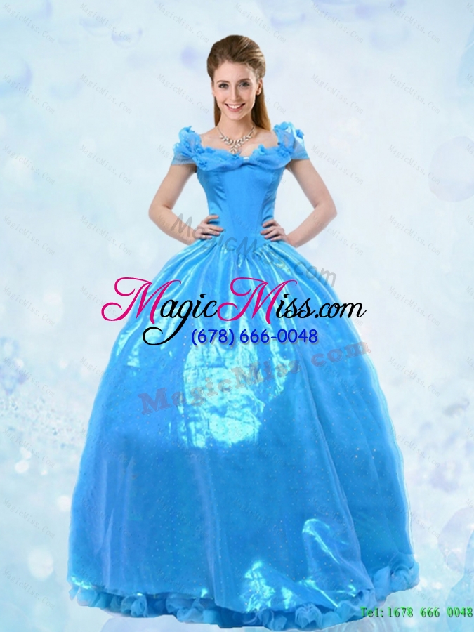 wholesale luxurious 2015 summer ball gown off the shoulder cinderella quinceanera dress in blue