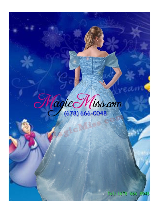 wholesale beautiful 2015 summer ball gown off the shoulder cinderella quinceanera dress in blue