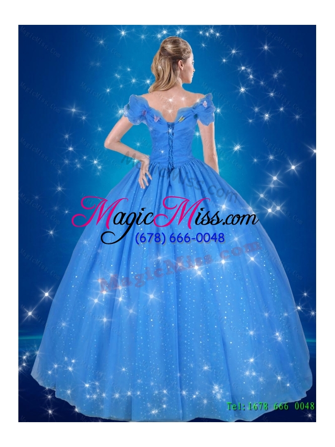 wholesale pretty hand made flowers blue cinderella quinceanera dress for 2015 fall