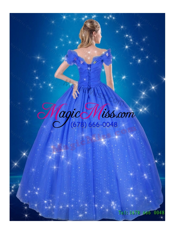 wholesale pretty 2015 hand made flowers cinderella quinceanera dress in blue