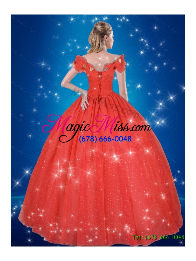 wholesale 2015 summer beautiful hand made flowers red cinderella quinceanera dresses