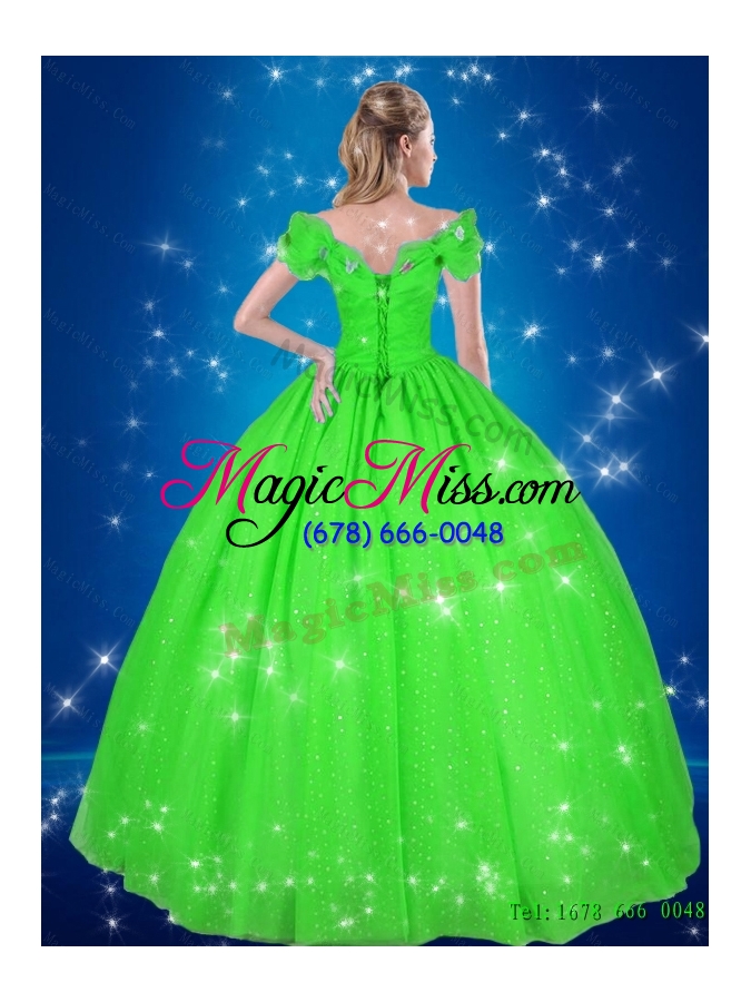 wholesale new style 2015 fall ball gown cinderella quinceanera dresses in green