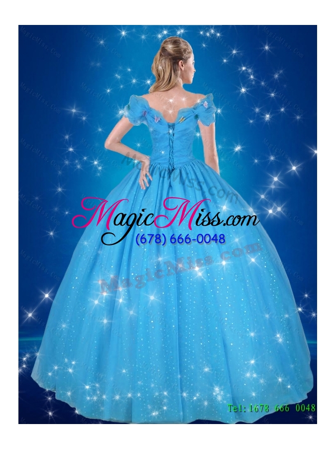 wholesale pretty 2015 summer ball gown hand made flowers blue quinceanera dresses