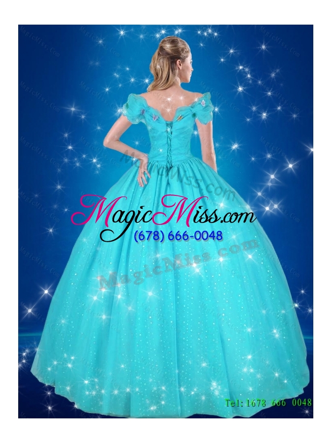 wholesale elegant 2015 summer off the shoulder blue cinderella dresses for pary