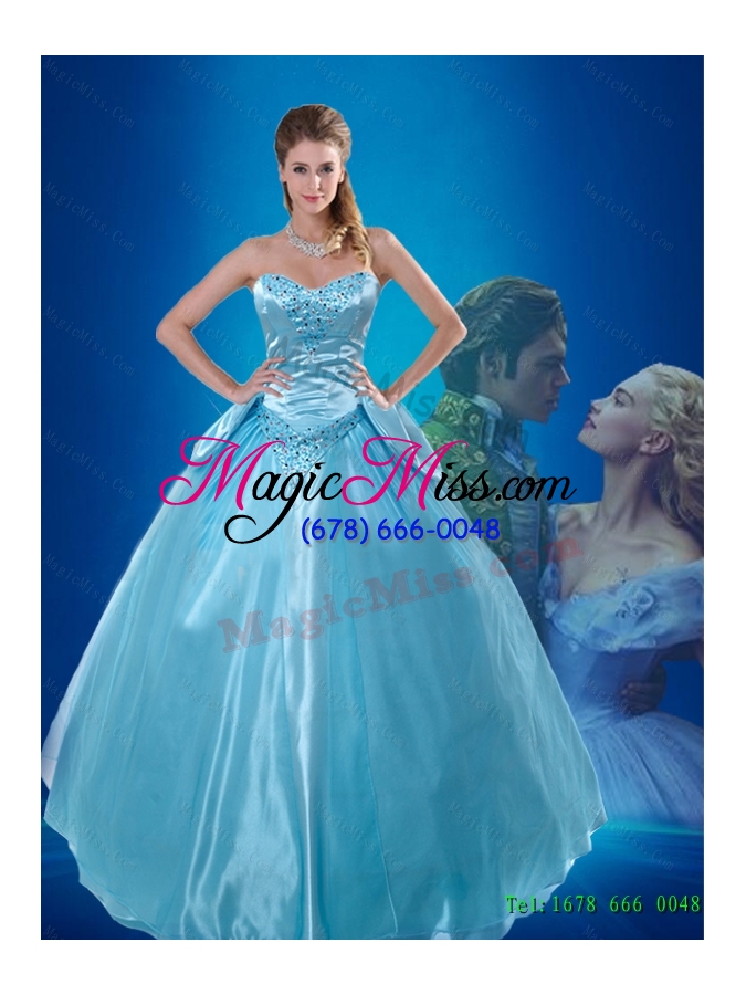 wholesale perfect 2015 fall beaded sweetheart cinderella quinceanera dress in blue