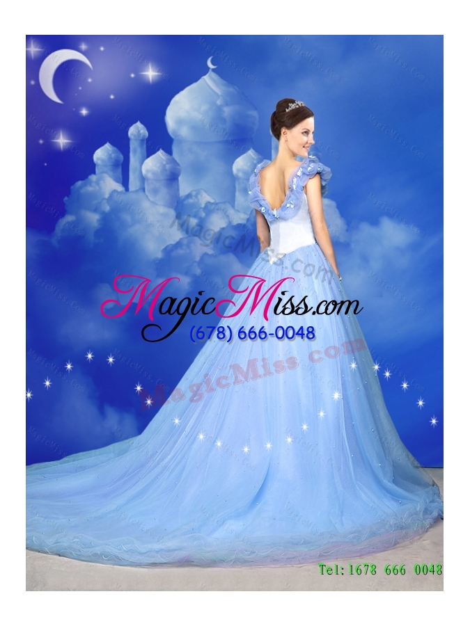 wholesale 2015 summer new style cinderella princesita dresses with hand made flowers in blue