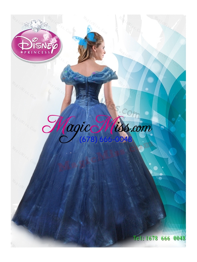wholesale 2015 summer beautiful ball gown hand made flowers cinderella quinceanera dress in blue