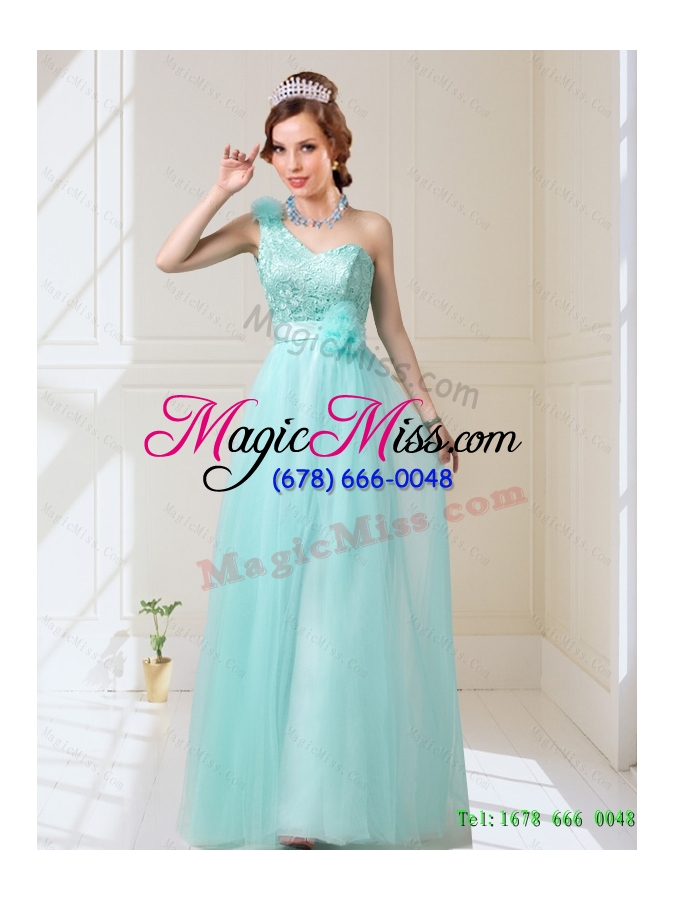 wholesale 2015 empire lace up hand made flowers prom dresses in mint