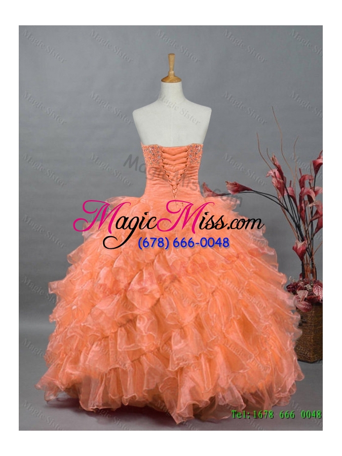 wholesale 2015 in stock sweetheart quinceanera dresses with beading and ruffles for fall