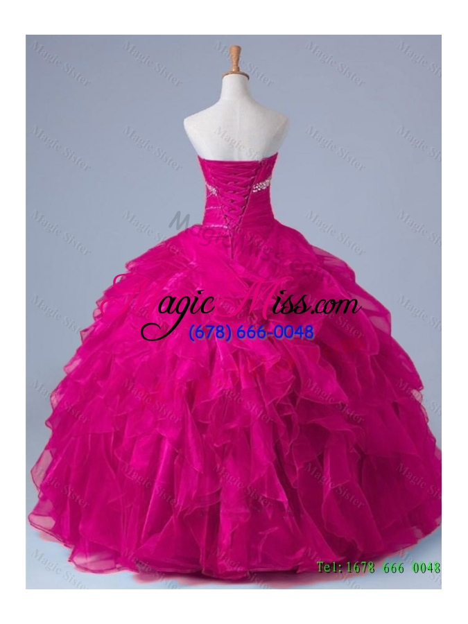 wholesale 2015 in stock strapless beaded quinceanera dresses in fuchsia for winter