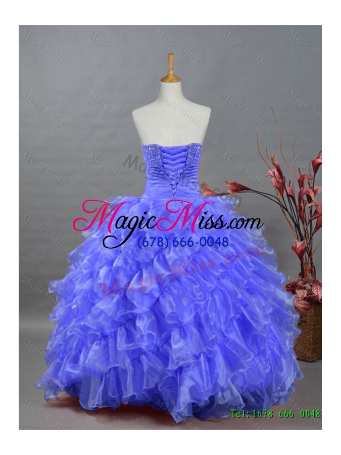 wholesale 2015 real sample sweetheart dresses for quinceanera with beading and ruffles