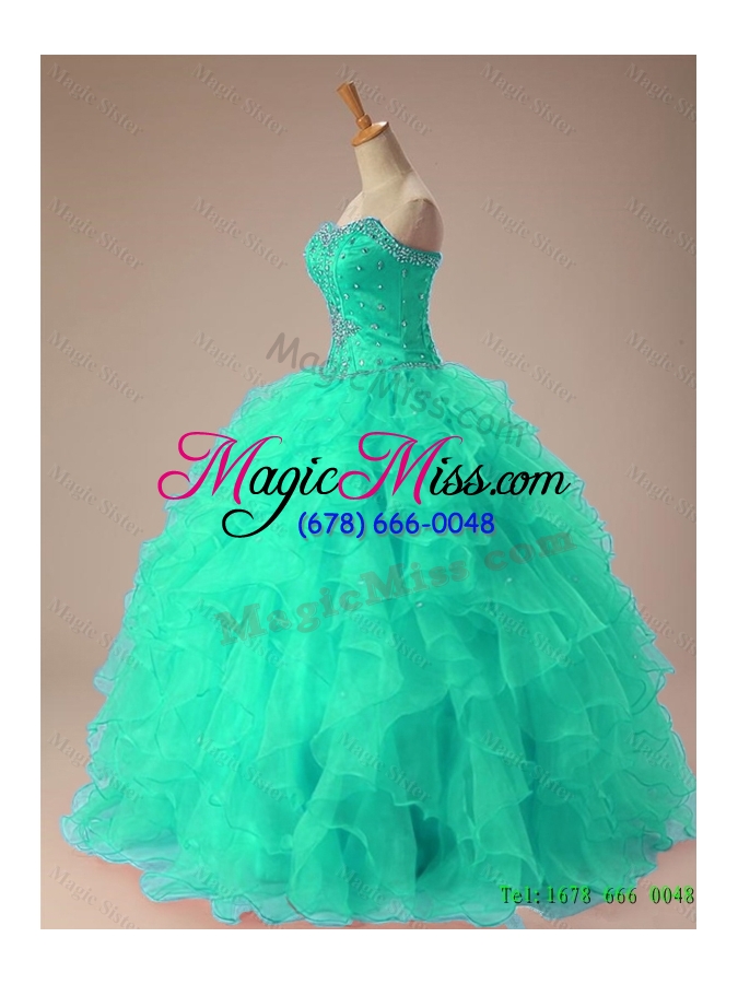 wholesale 2015 real sample sweetheart beaded quinceanera dresses with ruffles