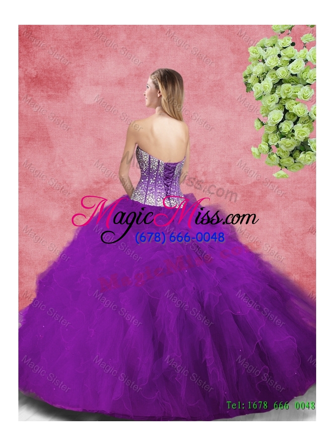wholesale 2016 popular sweetheart beaded and ruffles sweet 16 dresses in purple