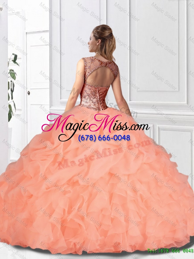 wholesale perfect beaded and ruffles watermelon quinceanera gowns with bateau