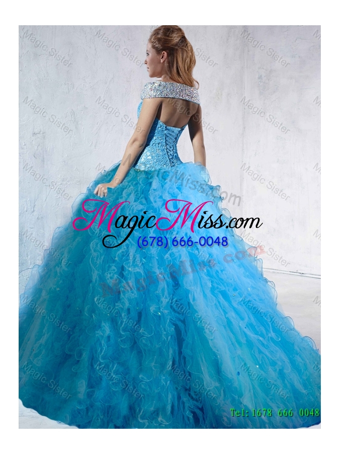 wholesale fashionable beaded and laced 2016 quinceanera gowns with brush train