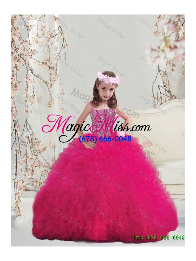 wholesale 2015 winter classical ball gown beaded and ruffles macthing sister dresses in hot pink