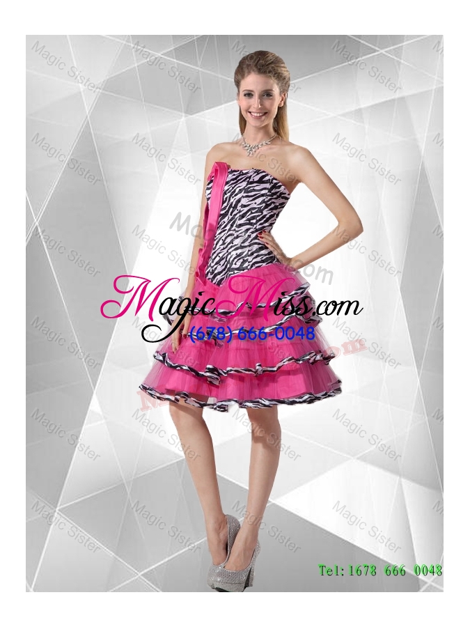 wholesale 2016 spring discount a line strapless zebra prom dresses with ruffled layers