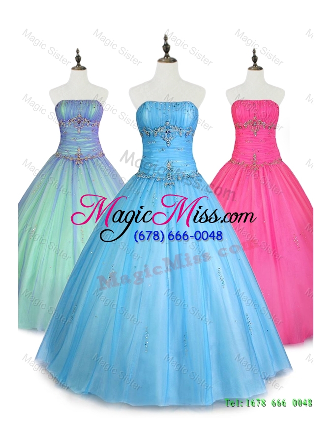 wholesale 2015 cheap strapless hot pink quinceanera dresses with beading