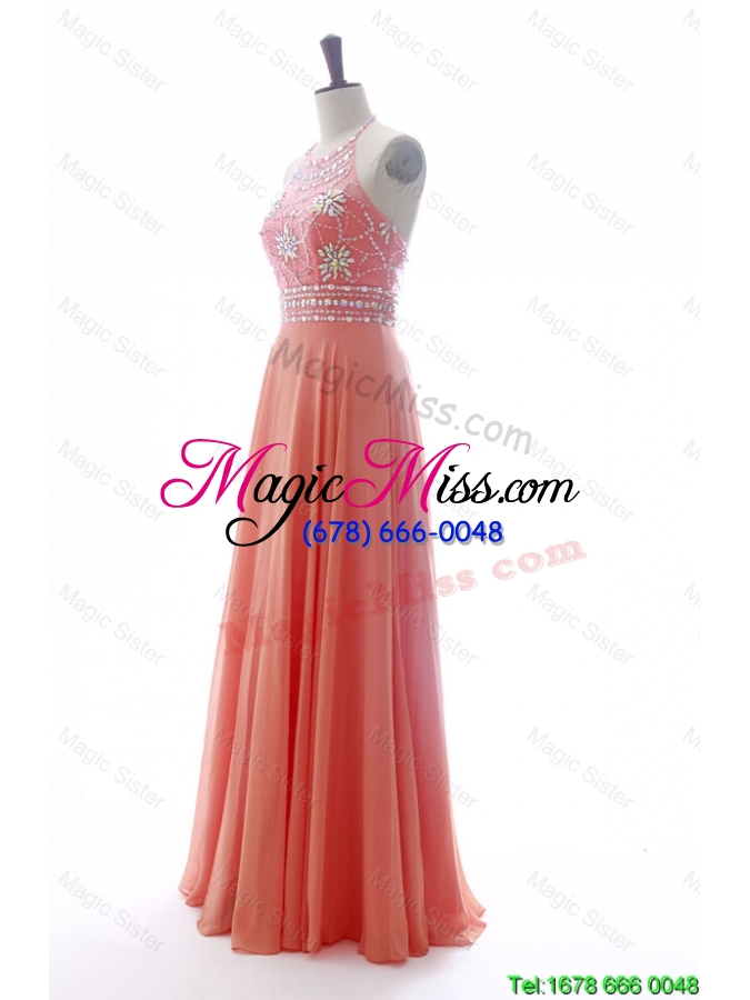 wholesale vintage halter top spring green long prom dresses with beading