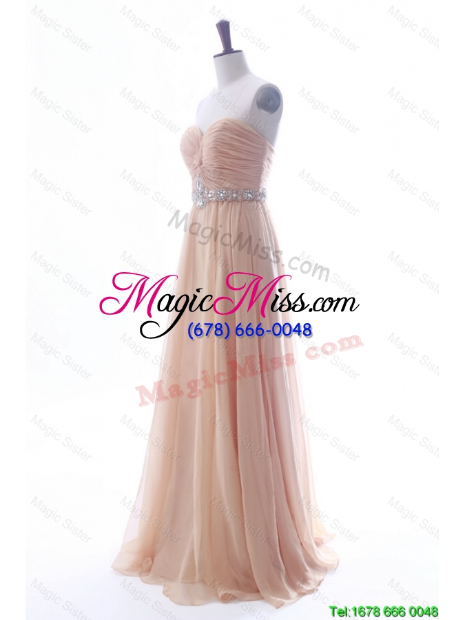 wholesale unique beading long prom dresses in peach for 2016 summer