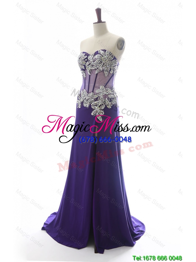 wholesale gorgeous sweetheart beading brush train prom dresses in purple