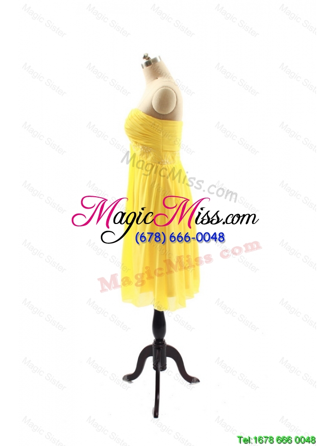 wholesale vintage yellow short prom dresses with ruching for 2016