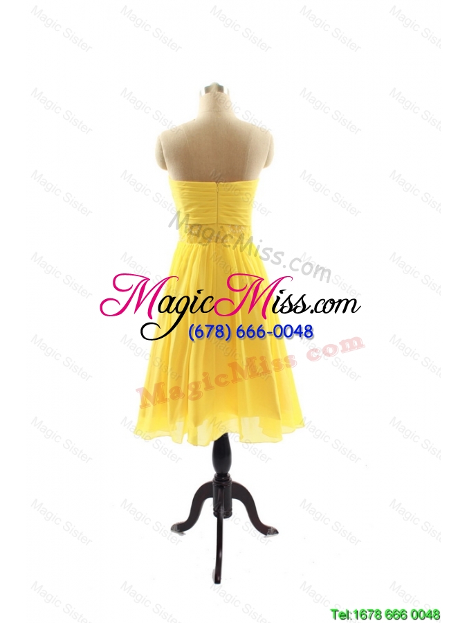 wholesale vintage yellow short prom dresses with ruching for 2016