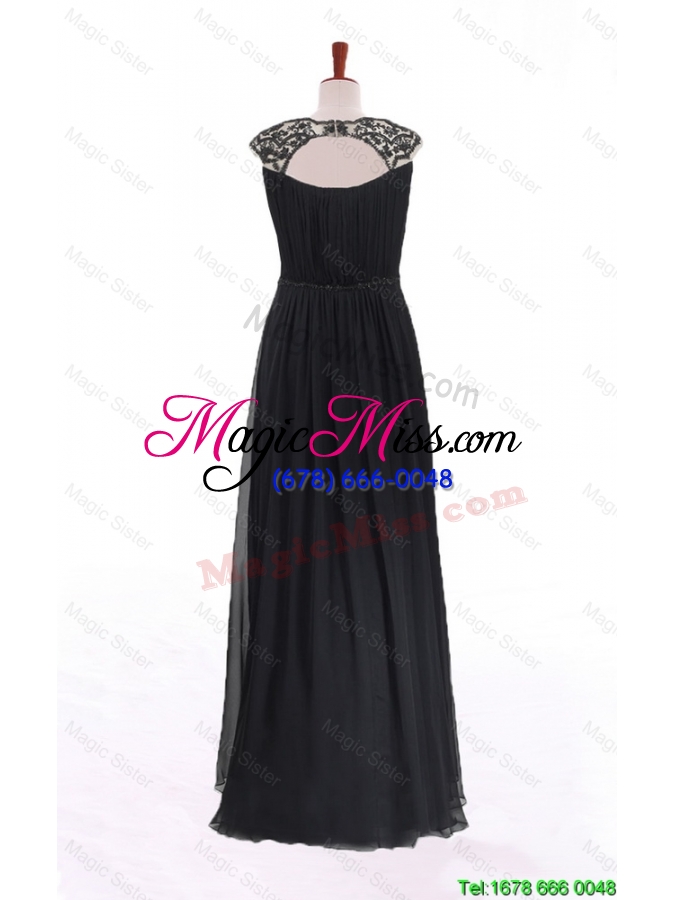 wholesale vintage bateau lace long prom dresses in black