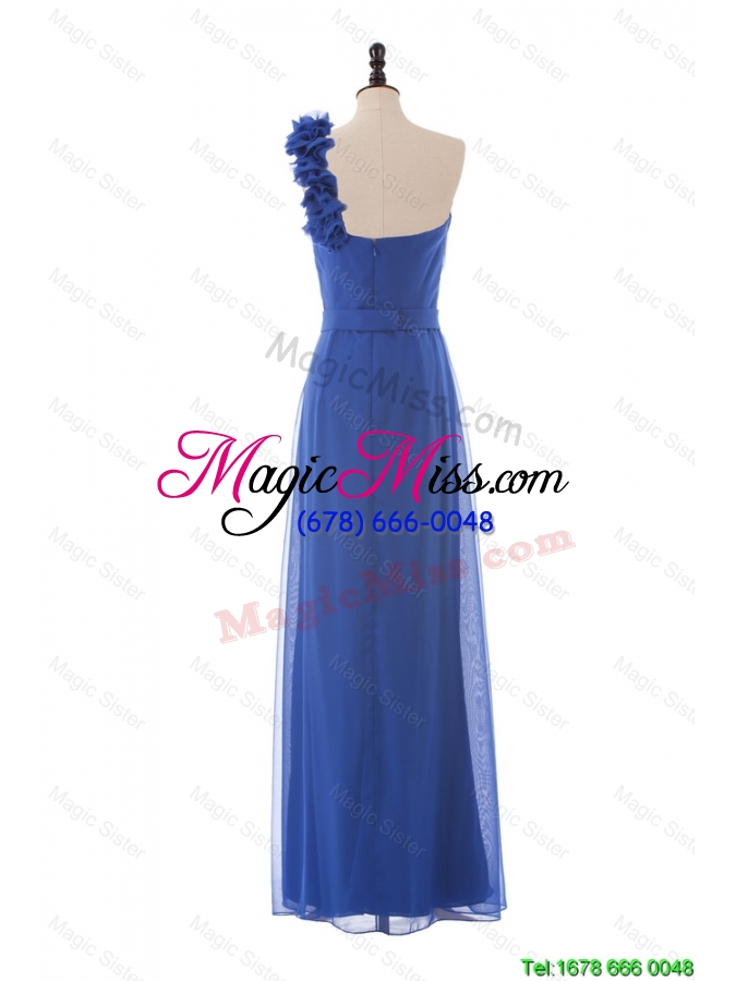 wholesale new style most popular hand made flower one shoulder long prom dresses in blue