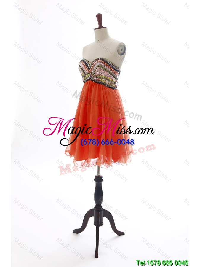 wholesale the brand new beading orange red short prom dress for 2016