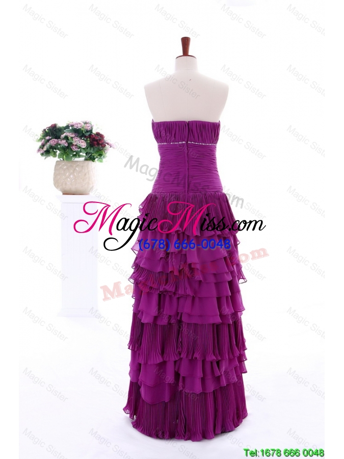 wholesale 2016 winter popular empire strapless beaded prom dresses with ruffled layers