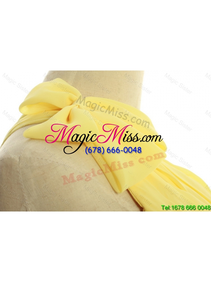 wholesale new style classical one shoulder long yellow prom dresses with bowknot