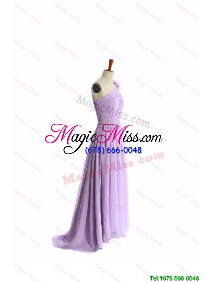 wholesale perfect hand made flower and belt lilac prom dresses with brush train