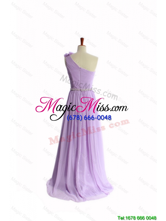 wholesale perfect hand made flower and belt lilac prom dresses with brush train