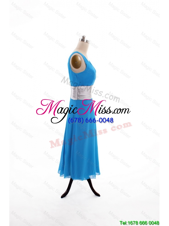 wholesale unique 2016 spring empire v neck tea length prom dresses with belt