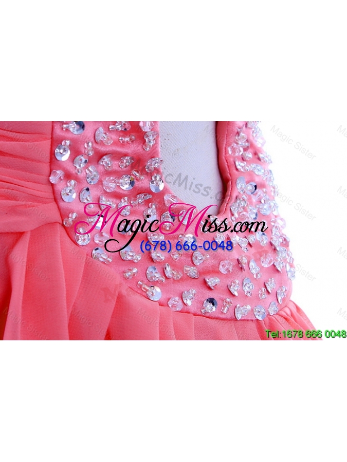 wholesale unique gorgeous column one shoulder watermelon prom dresses with ruching
