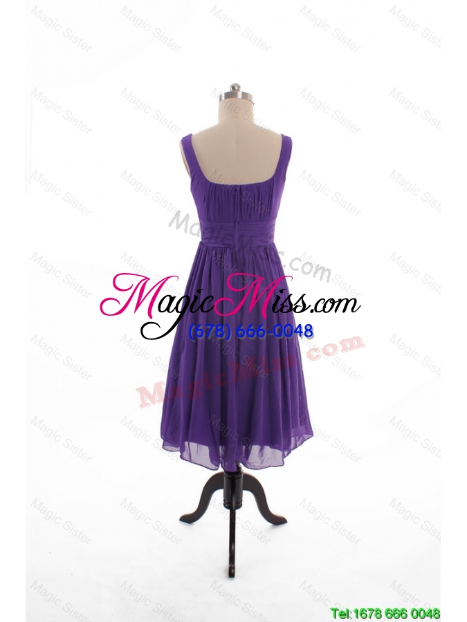 wholesale 2016 new style fall perfect square short prom dresses with belt in purple