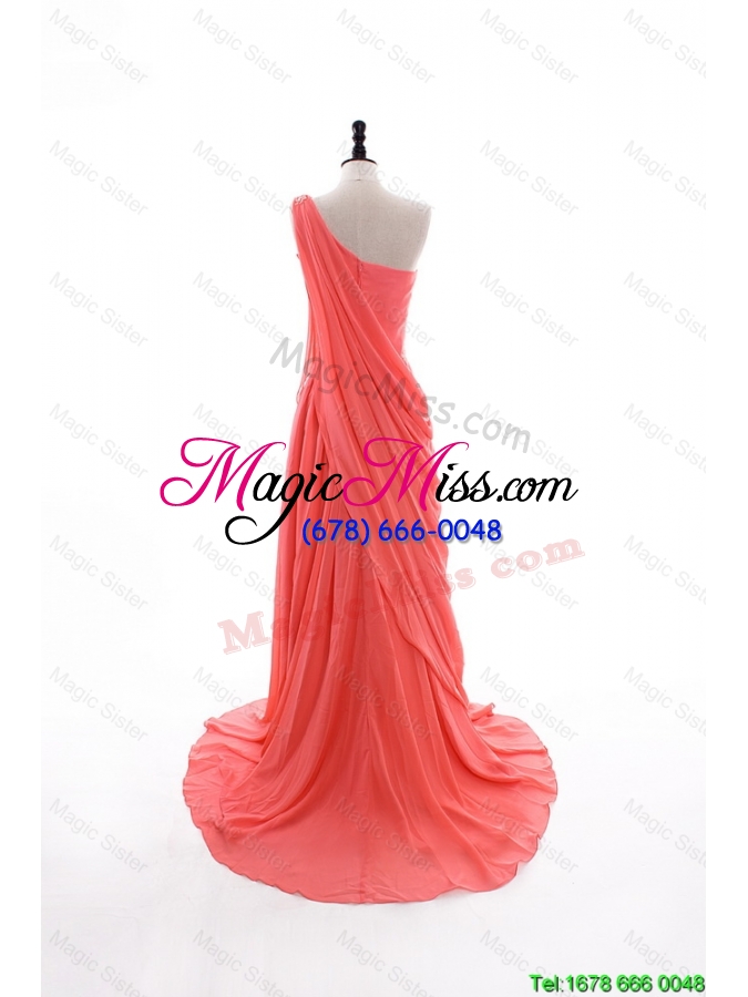 wholesale 2016 fall empire  new arrivals one shoulder brush train prom dresses in watermelon