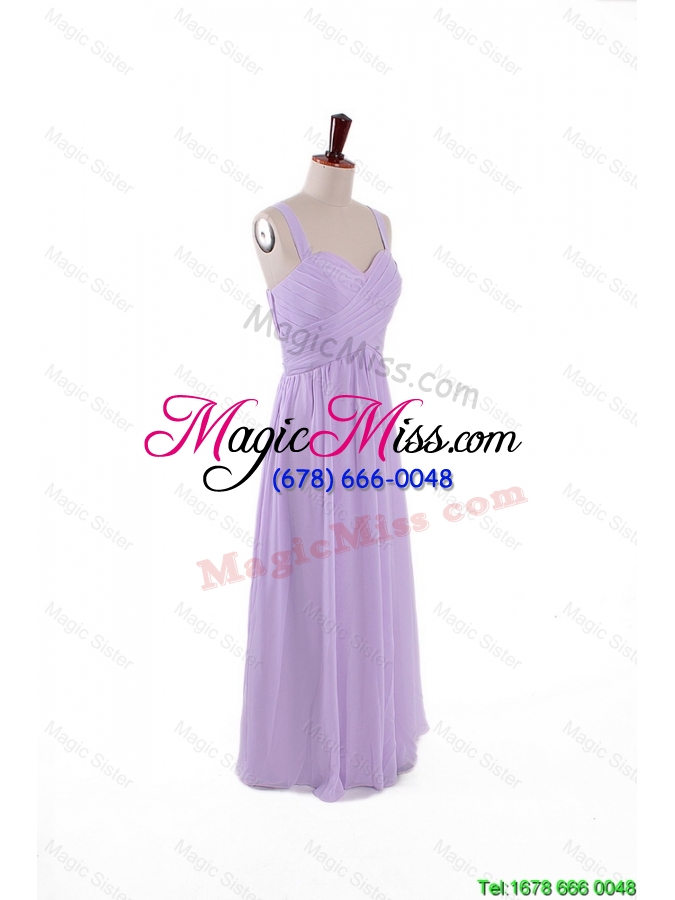 wholesale most popular 2016 straps lavender long prom dresses with ruching
