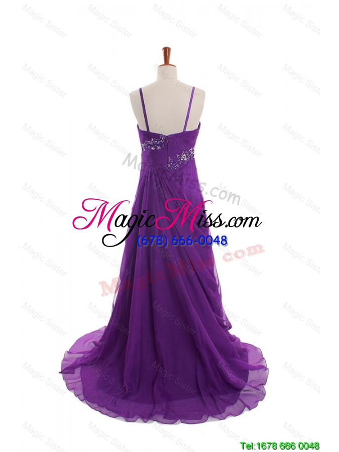 wholesale pretty cheap appliques and beading eggplant purple prom dresses with sweep train