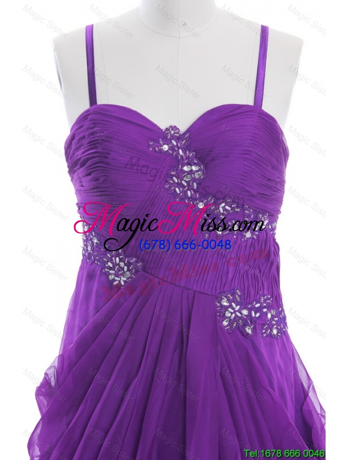 wholesale pretty cheap appliques and beading eggplant purple prom dresses with sweep train