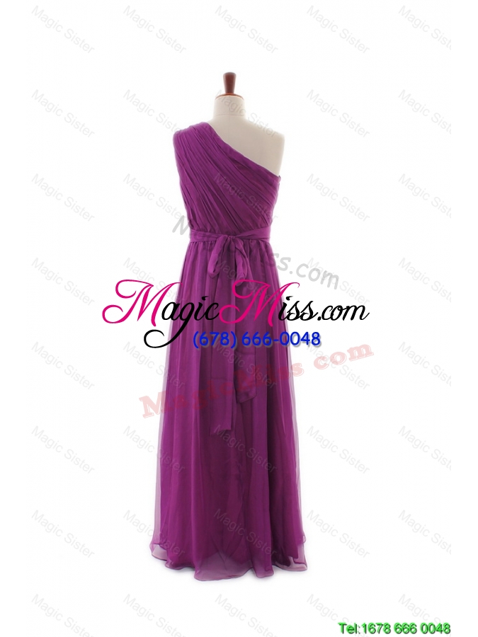 wholesale luxurious one shoulder pleats and belt long prom dresses