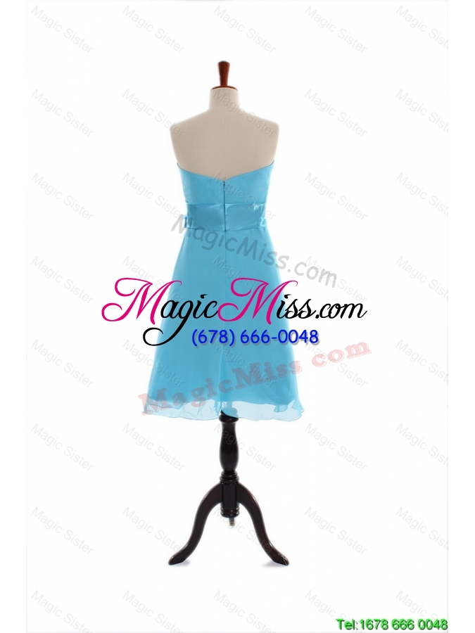 wholesale best selling discount belt and bowknot short prom dress in aqua blue for 2016