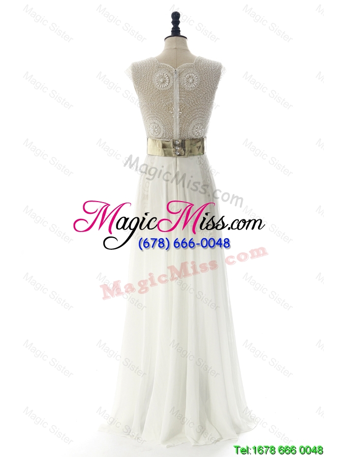 wholesale new style discount white long prom dresses with beading and belt for 2016