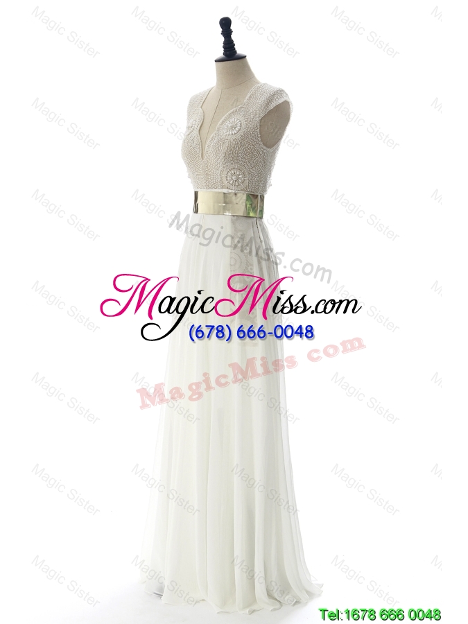 wholesale new style discount white long prom dresses with beading and belt for 2016