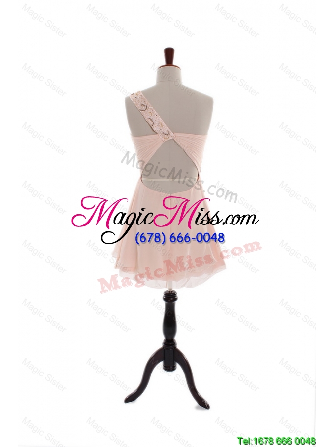 wholesale elegant most popular one shoulder beading short prom dresses in pink