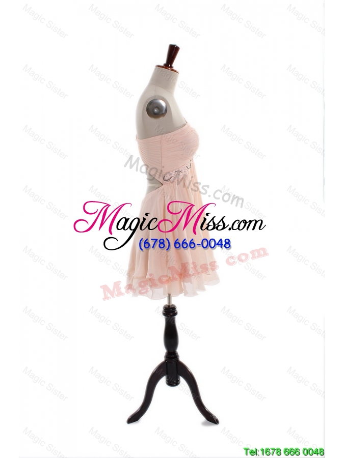 wholesale elegant most popular one shoulder beading short prom dresses in pink