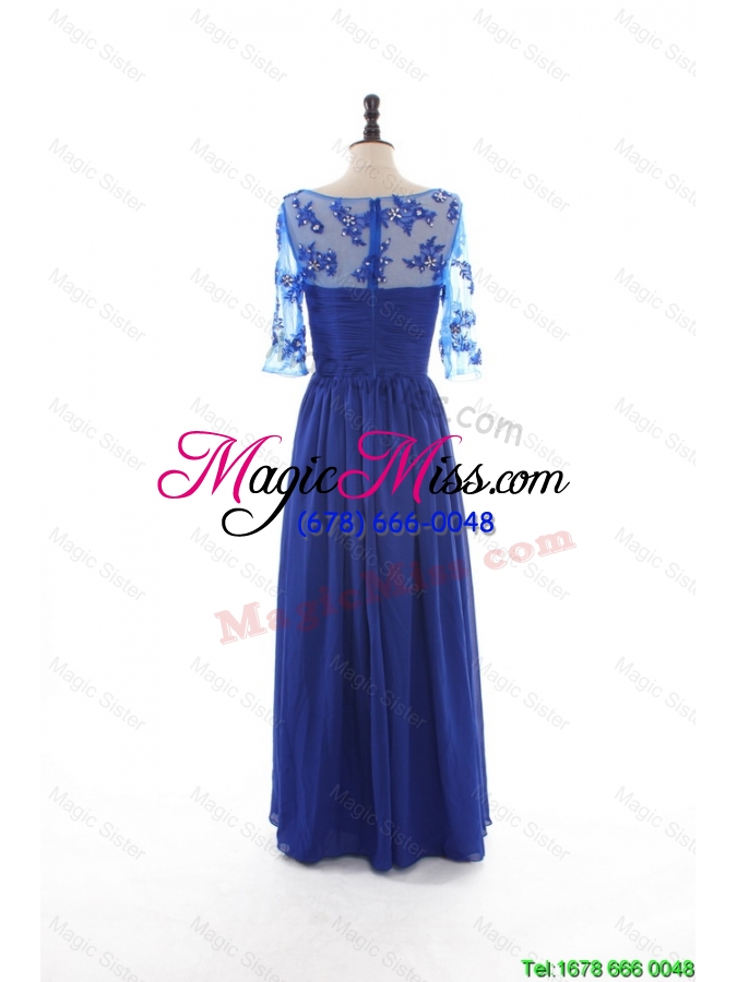 wholesale fashionable empire sweetheart ruching prom dresses with half sleeves in blue
